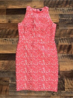 Ann Taylor Coral and White Sleeveless Printed Midi Dress NWOT